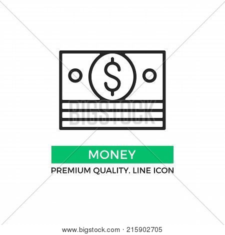 Vector money icon. Stack of cash, dollar bills. Premium quality graphic design element. Modern sign, linear pictogram, outline symbol, simple thin line icon