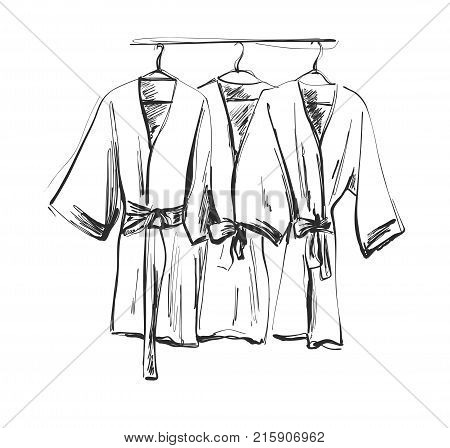 Robe for the shower, bathrobe, doodle style, sketch illustration.