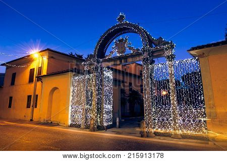 1840S Decorated Gate At Christmas Time In Follonica, Italy