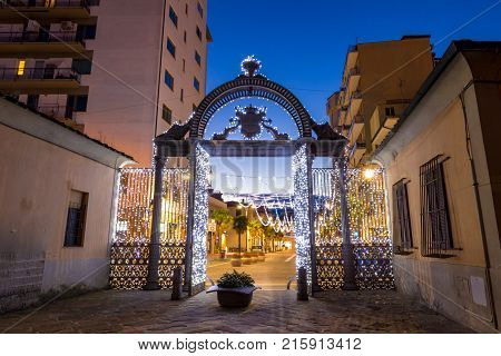 1840S Decorated Gate At Christmas Time In Follonica, Italy