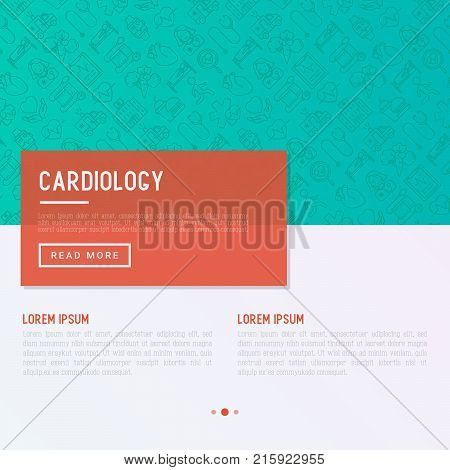 Cardiology concept with thin line icons set: cardiologist, stethoscope, hospital, pulsometer, cardiogram, heartbeat. Modern vector illustration for banner, web page, print media.