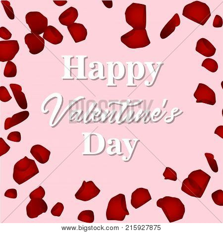Happy Valentines Day card with flower petals