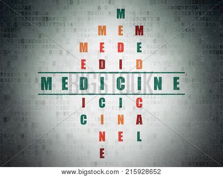Medicine concept: Painted green word Medicine in solving Crossword Puzzle on Digital Data Paper background