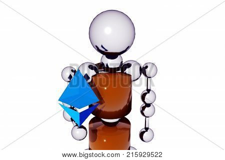 The Robot with cryptocurrency Ethereum - sign of new economic. 3D rendering