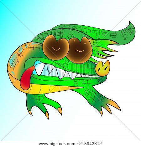 green cartoon crocodile on white background handmade
