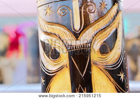 Cane masks maska made of cane handicrafts on display during the Handicraft Fair in Kolkata - the biggest handicrafts fair in Asia.