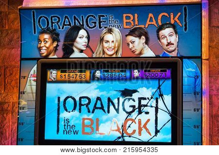 LAS VEGAS USA - AUGUST 21 2017: Orange is the New Black slot machine in a casino in Las Vegas. Editorial.