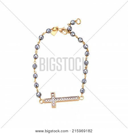Gold Bracelet with a cross isolated. Acessory