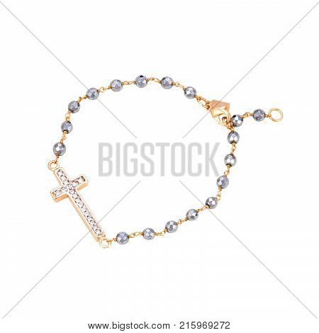 Gold Bracelet with a cross isolated. Acessory