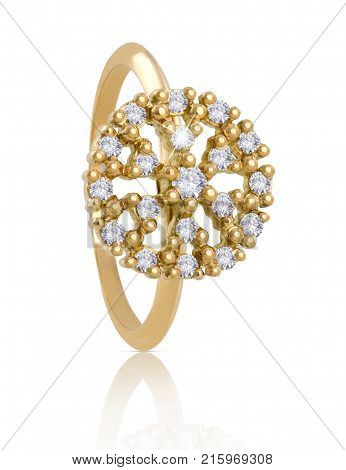 Golden diamond ring isolated on white. Acessory