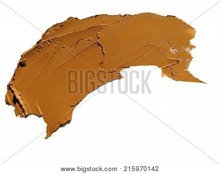 Cosmetic concealer smear strokes isolated on white background tone cream smudged Corrector texture. Make Up.
