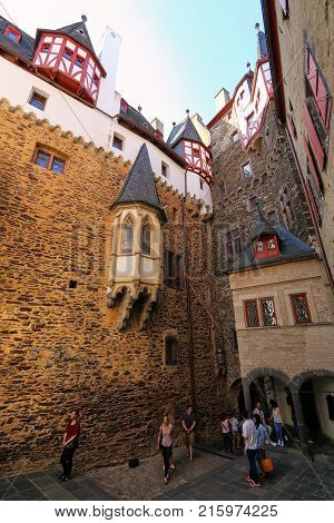 Eltz, Germany - May 25: Inner Courtyard Of Eltz Castle On May 25, 2017 In Rhineland-palatinate, Germ