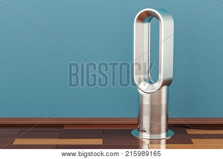 Bladeless air fan on the floor 3D rendering