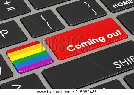 Coming out button on keyboard. 3D rendering