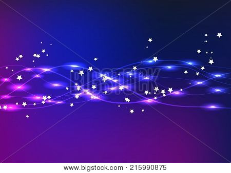 Blue shiny wavy ribbon on a dark blue background. vector illustration