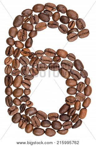 Arabic Numeral 6, Six, From Coffee Beans, Isolated On White Background