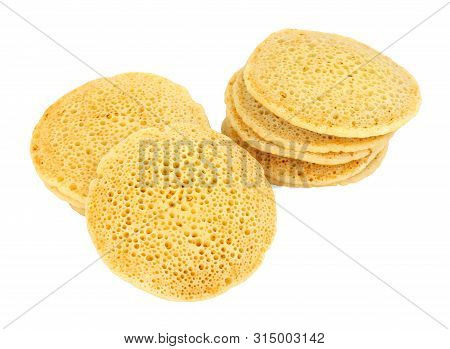 Tradition Thin Pikelet Flat Crumpets Isolated On A White Background
