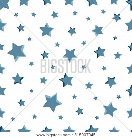 Blue Stars Pattern On White Background. Vector Illustration Design, Seamless