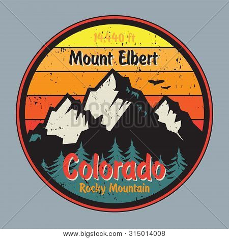 Colorado Label Or Stamp With Mountains. Grunge T-shirt Print. Vector Illustration