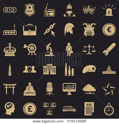 Goverment Icons Set. Simple Style Of 36 Goverment Icons For Web For Any Design