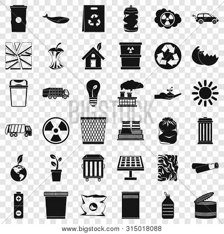 Ecology In Planet Icons Set. Simple Style Of 36 Ecology In Planet Icons For Web For Any Design