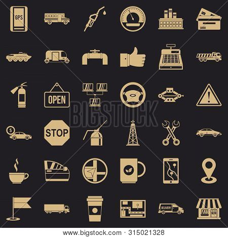 Benzine Icons Set. Simple Style Of 36 Benzine Icons For Web For Any Design