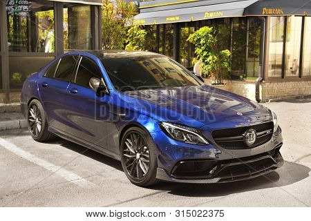 Kiev, Ukraine - May 3, 2019: Blue Mercedes Brabus Parked In The City