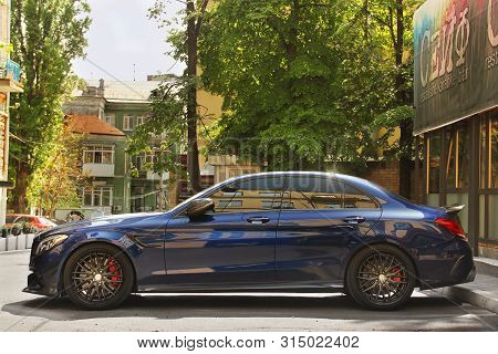 Kiev, Ukraine - May 3, 2019: Blue Mercedes Brabus Parked In The City