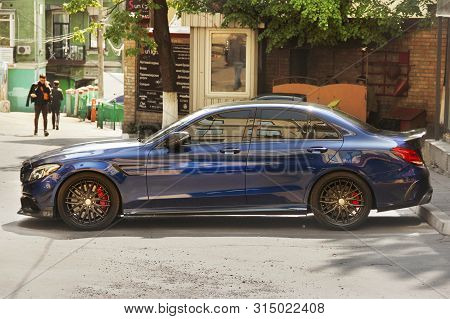 Kiev, Ukraine - May 3, 2019: Blue Mercedes Brabus Parked In The City