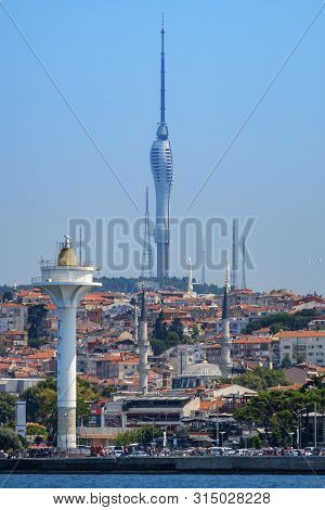 Istanbul, Turkey. July 23, 2019. View Of The New Television Tower, Radar Tower And Uskudar Coast