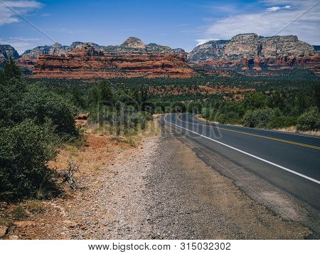Driving On Boynton Pass Road In Sedona, Arizona Towards Boynton Canyon And Mescal Mountain.
