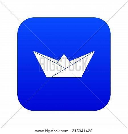 Origami Boat Icon Blue Isolated On White Background
