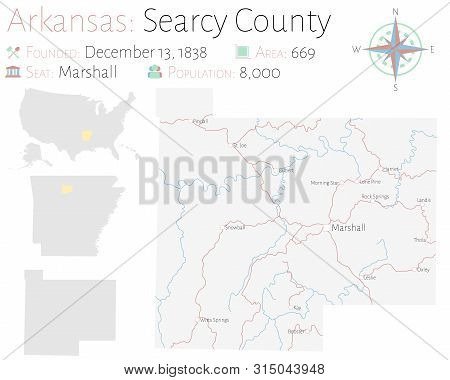 Large And Detailed Map Of Searcy County In Arkansas, Usa.
