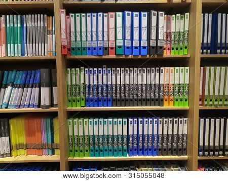 Dubai Uae - July 2019: Colorful Display Of Binders And Organizers In A Store. File Folders Displayed