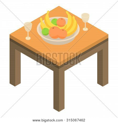 Fruits On Table Icon. Isometric Of Fruits On Table Icon For Web Design Isolated On White Background