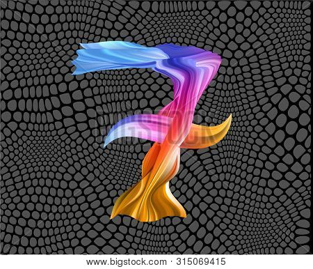 Colorful Flow Brushstroke. Number 7. Wabe Sea Isolated Line.. Realistic Volume Brush Stroke. Liquid 
