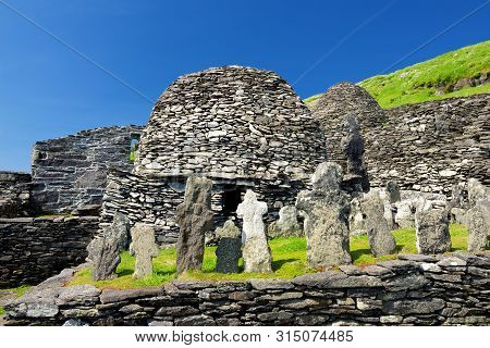 Skellig Michael Or Great Skellig, Home To The Ruined Remains Of A Christian Monastery. Inhabited By
