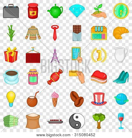 Coffee Icons Set. Cartoon Style Of 36 Coffee Icons For Web For Any Design