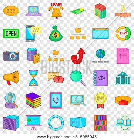 Data Center Icons Set. Cartoon Style Of 36 Data Center Icons For Web For Any Design