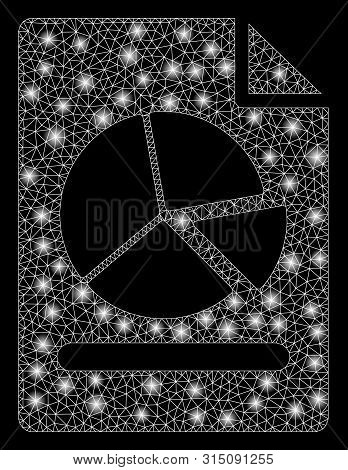 Flare Mesh Pie Chart Report Page With Glow Effect. Abstract Illuminated Model Of Pie Chart Report Pa
