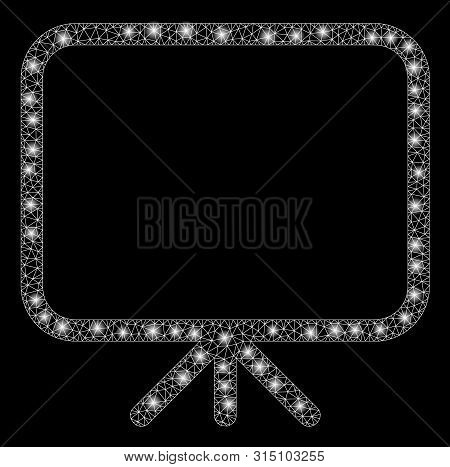 Glowing Mesh Presentation Screen With Sparkle Effect. Abstract Illuminated Model Of Presentation Scr