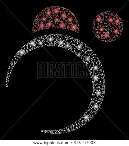Glossy Mesh Planet System With Sparkle Effect. Abstract Illuminated Model Of Planet System Icon. Shi
