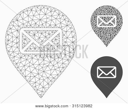 Mesh Post Office Marker Model With Triangle Mosaic Icon. Wire Frame Polygonal Mesh Of Post Office Ma