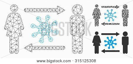 Mesh People Exchange Bacteria Model With Triangle Mosaic Icon. Wire Frame Polygonal Mesh Of People E