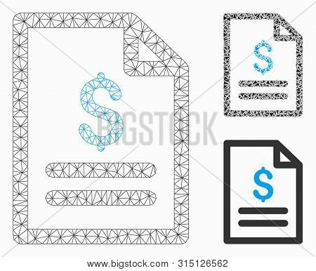 Mesh Price List Model With Triangle Mosaic Icon. Wire Frame Triangular Mesh Of Price List. Vector Mo