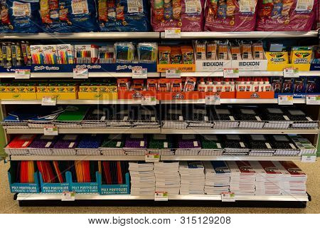 Orlando, Fl/usa-8/2/19: School Supplies For Sale At A Retail Store.