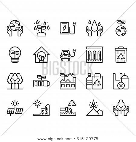 Save The World In Outline Icon Set.vector Illustration