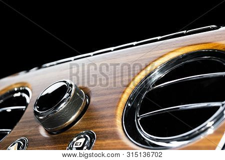 Ac Ventilation Deck In Luxury Modern Car Interior. Modern Car White Leather Interior. With Stitching
