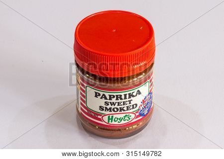 Phuket, Thailand - August 1st 2019: Hoyts Brand Sweet Smoked Paprika In A Plastic Jar. Hoyts Is An A