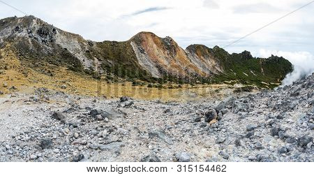 The Crater Of Volcano Sibayak On Island Sumatra, Indonesia